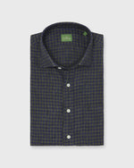 Load image into Gallery viewer, Spread Collar Sport Shirt in Olive/Navy Gingham Linen
