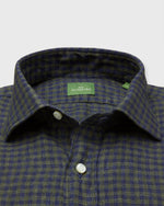 Load image into Gallery viewer, Spread Collar Sport Shirt in Olive/Navy Gingham Linen
