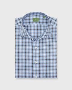 Spread Collar Sport Shirt in Blue/Brown/White Plaid Oxford
