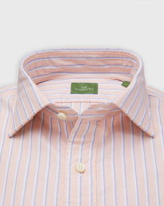 Spread Collar Sport Shirt in Melon/Blue/White Stripe Oxford