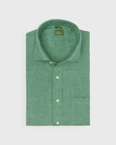 Slim-Fit Spread Collar Sport Shirt in Green Linen