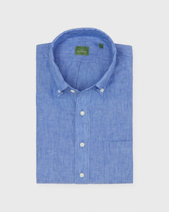 Short-Sleeved Button-Down Popover Sport Shirt in Lapis Linen