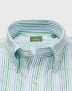 Load image into Gallery viewer, Short-Sleeved Button-Down Popover Sport Shirt in Green/Blue/Peri Multi Stripe Seersucker
