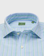 Load image into Gallery viewer, Spread Collar Popover Sport Shirt in Blue/Green/Peach Multi Stripe Cotolino
