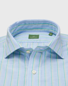 Spread Collar Popover Sport Shirt in Blue/Green/Peach Multi Stripe Cotolino