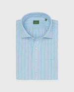 Load image into Gallery viewer, Spread Collar Popover Sport Shirt in Blue/Green/Peach Multi Stripe Cotolino
