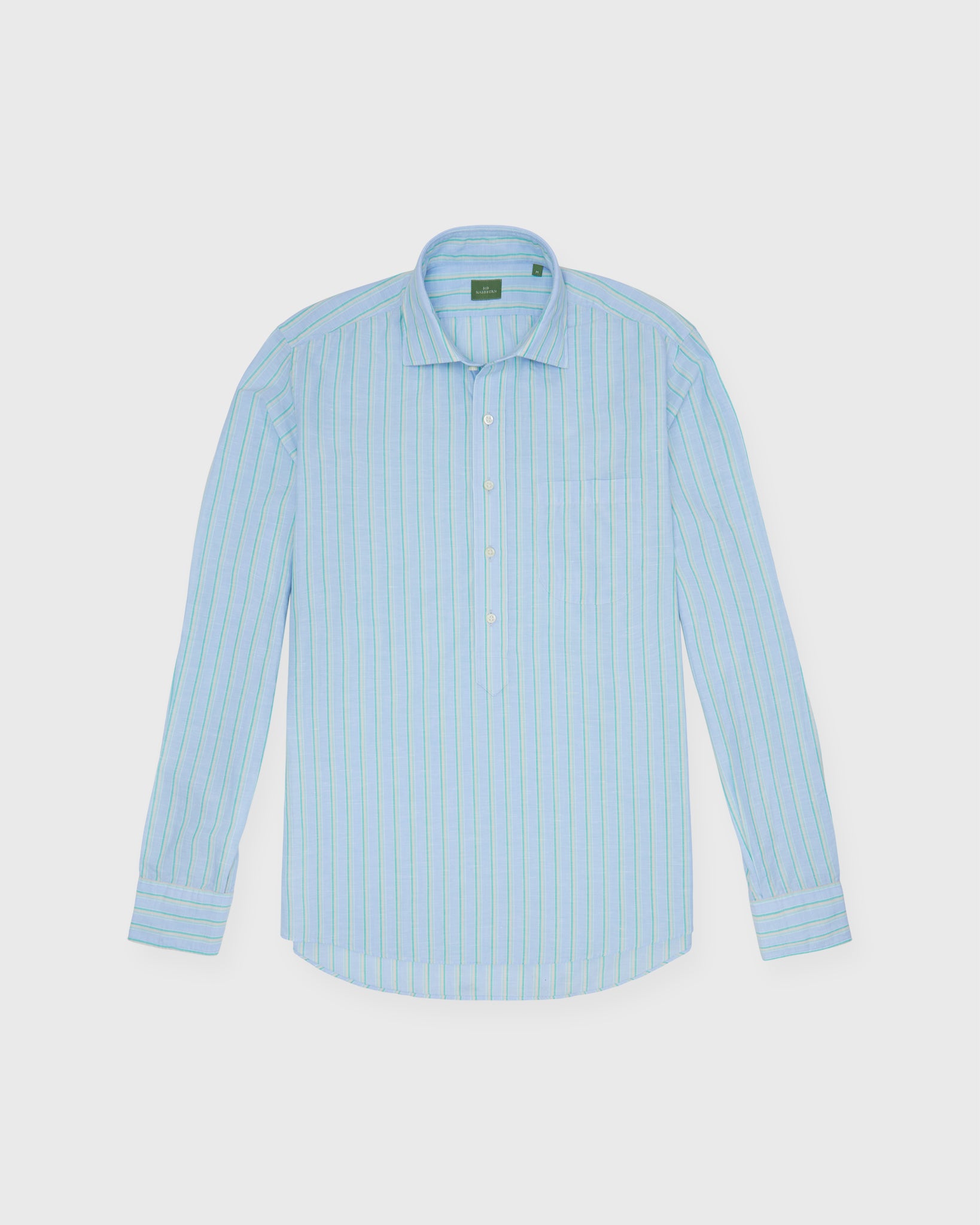 Spread Collar Popover Sport Shirt in Blue/Green/Peach Multi Stripe Cotolino