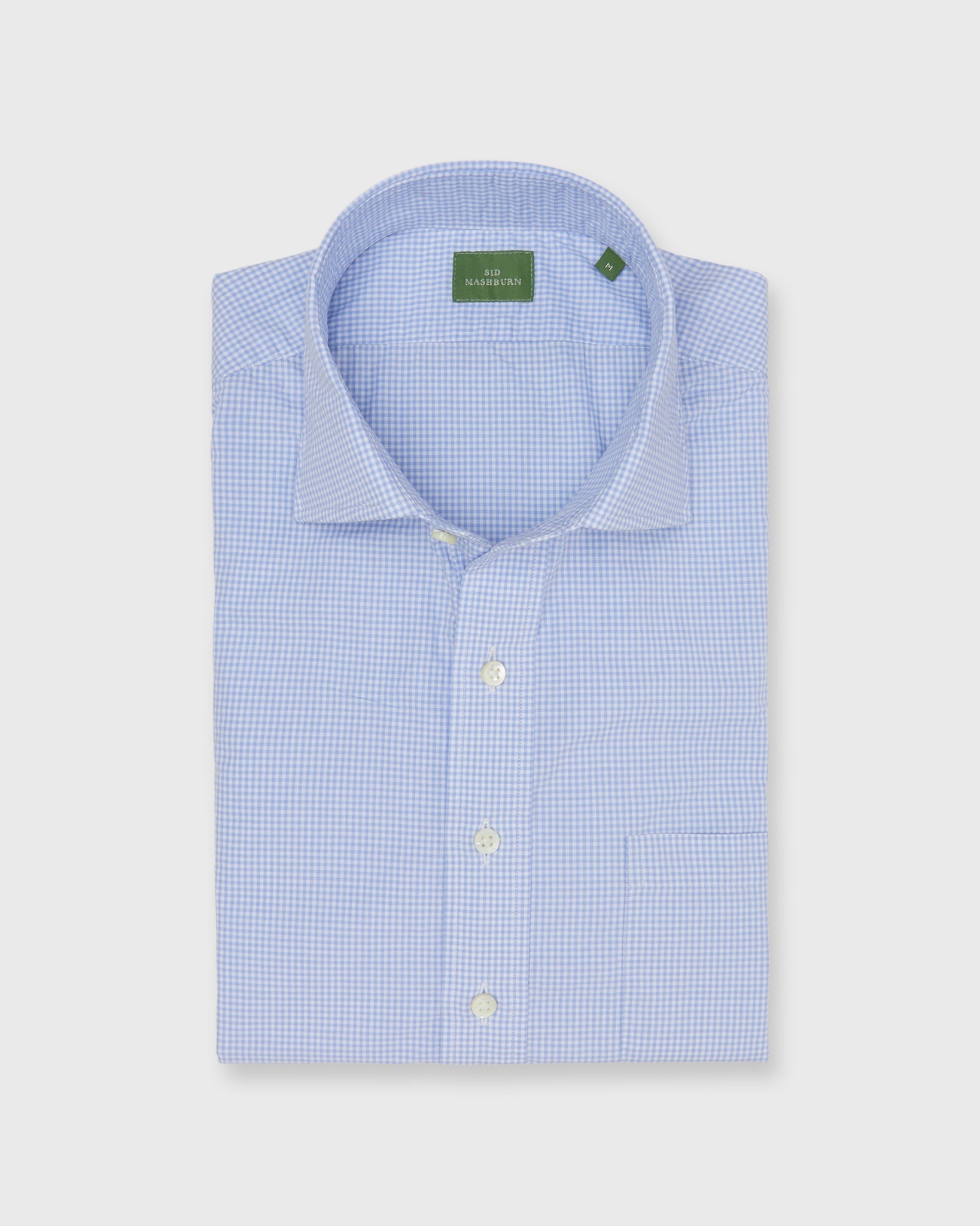 Spread Collar Popover Sport Shirt in Blue Micro Gingham Poplin