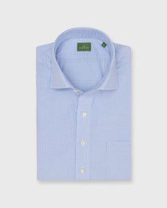 Spread Collar Popover Sport Shirt in Blue Micro Gingham Poplin