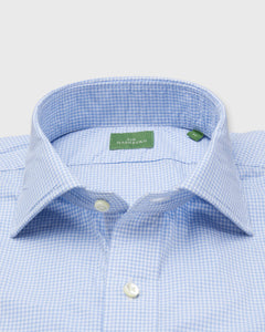 Spread Collar Popover Sport Shirt in Blue Micro Gingham Poplin