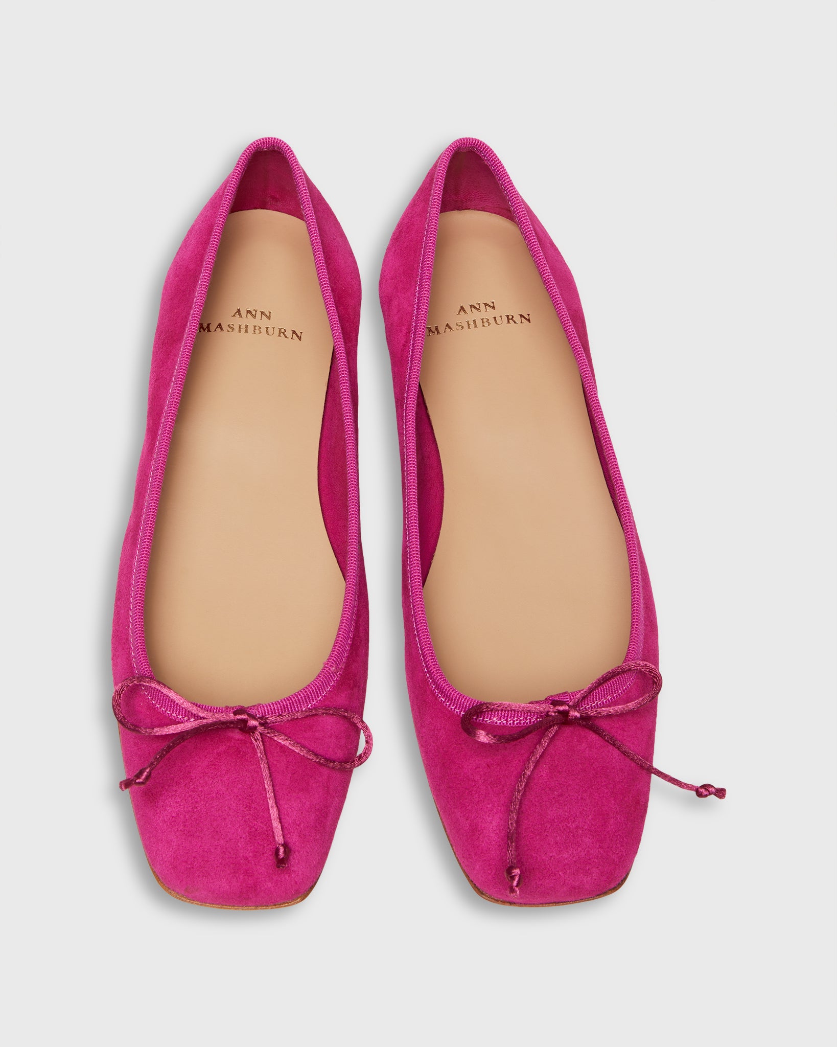 Square-Toe Ballet Flat Pink Suede