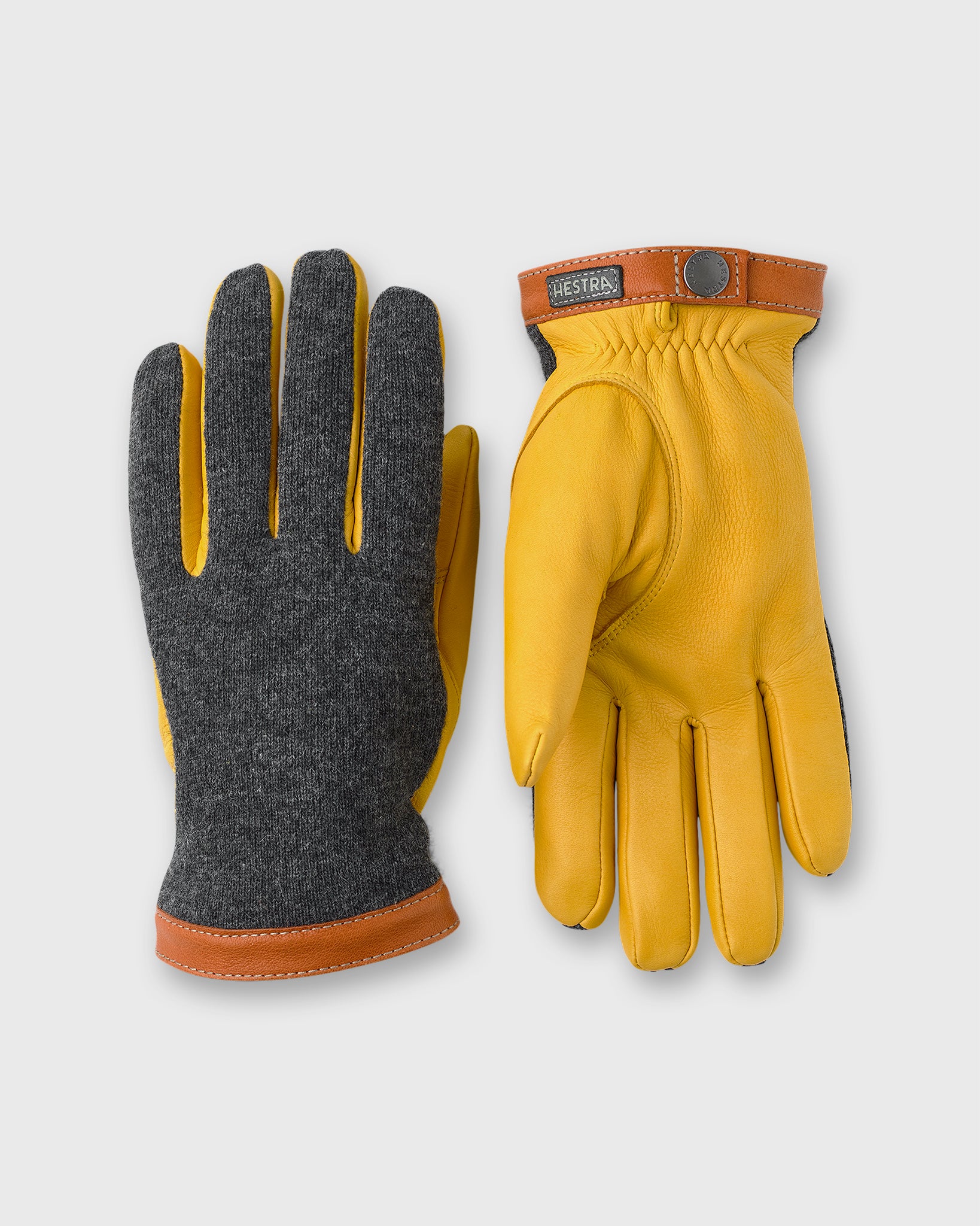 Deerskin Wool Tricot Gloves in Charcoal/Natural Yellow