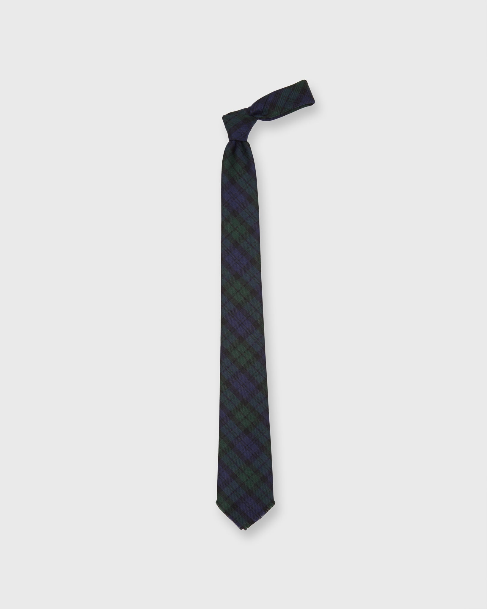 Fringed Wool Woven Tie in Blackwatch