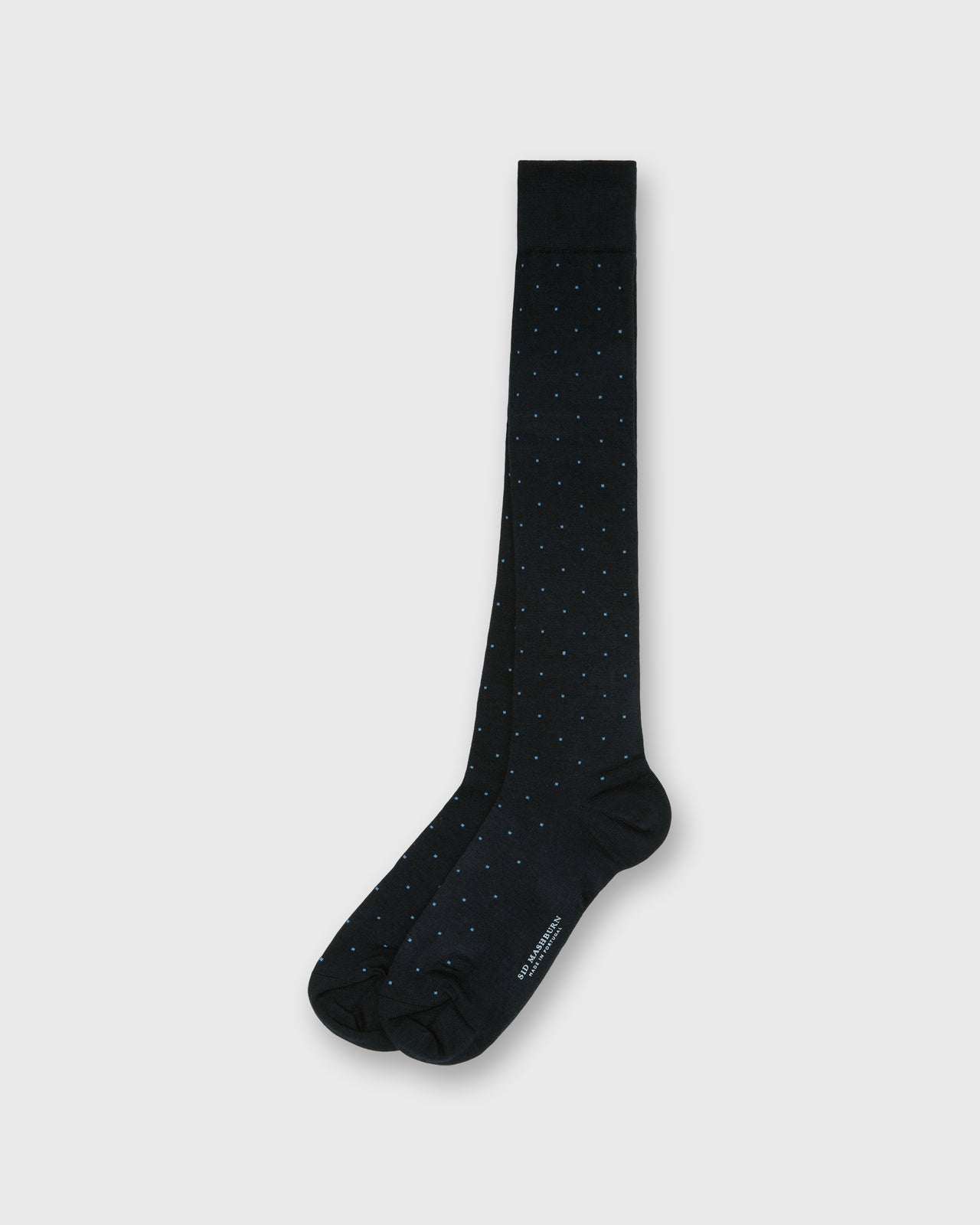 Over-The-Calf Dress Socks in Navy/Glacier Dot Extra Fine Merino