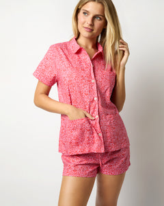 Jasmine Pajama Shorts Set in Pink/Red Poppy Day Liberty Fabric