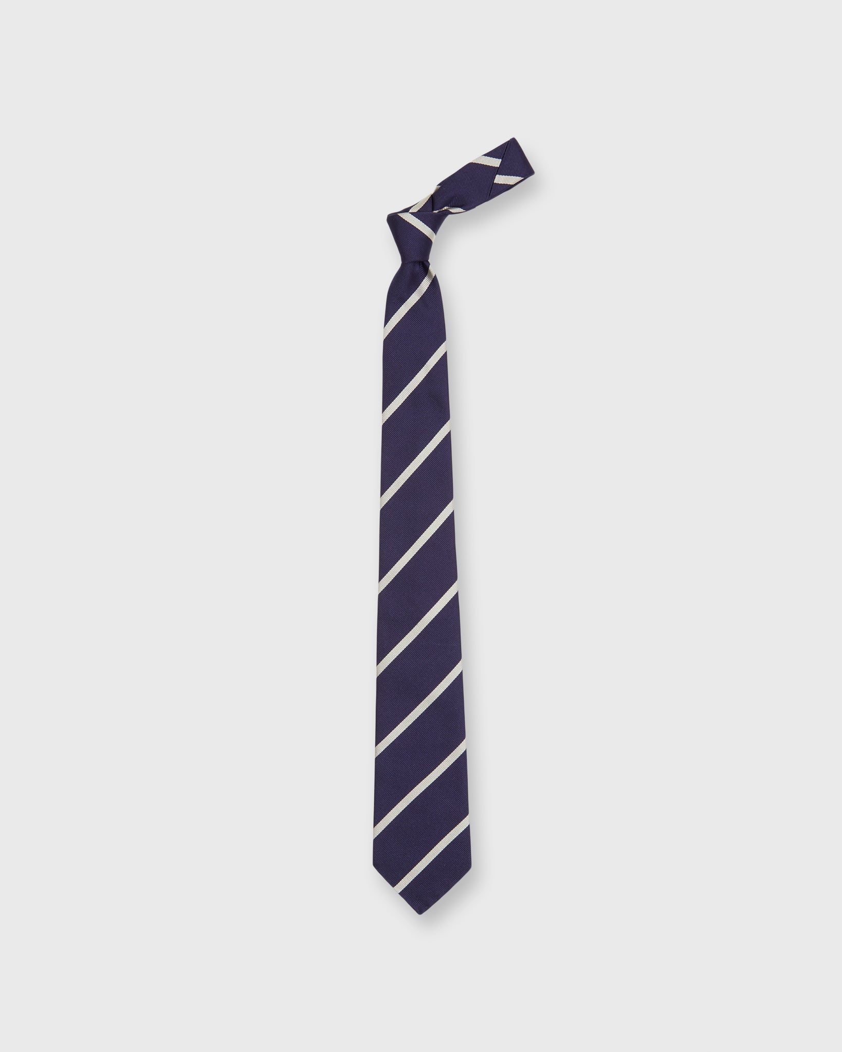 Silk Woven Tie in Navy/Bone Bar Stripe