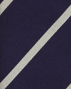 Silk Woven Tie in Navy/Bone Bar Stripe