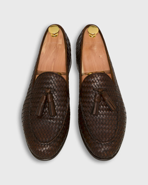 Nassau Tassel Loafer in Brown Woven Leather | Shop Sid Mashburn display picture 2