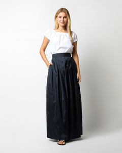 Pleated Wrap Skirt in Navy Silk Shantung