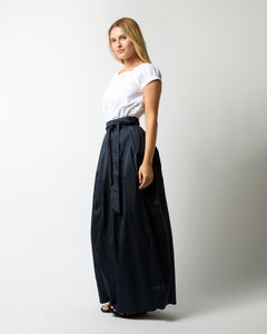 Pleated Wrap Skirt in Navy Silk Shantung