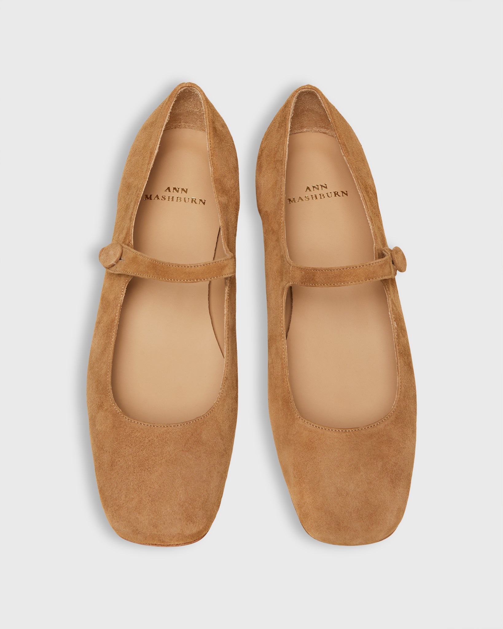 Square-Toe Mary Jane in Tan Suede | Shop Ann Mashburn
