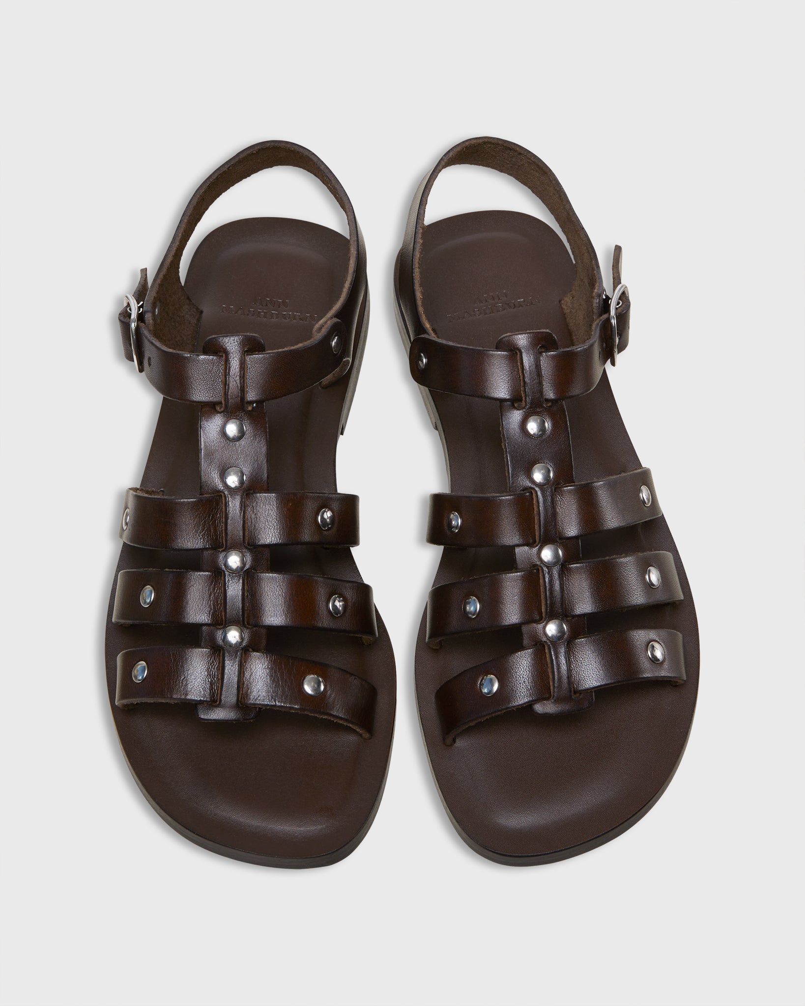 Studded Sandal in Chocolate Leather
