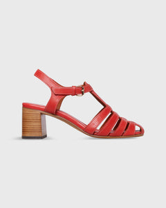 T-Strap Block Heel in Red Leather