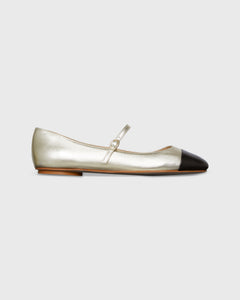Two-Tone Mary Jane Ballet Flat in Platino/Black Leather