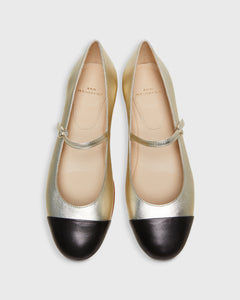 Two-Tone Mary Jane Ballet Flat in Platino/Black Leather