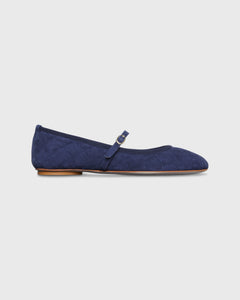 Quilted Mary Jane Ballet Flat in Navy Suede