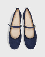 Load image into Gallery viewer, Quilted Mary Jane Ballet Flat in Navy Suede

