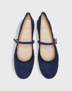 Quilted Mary Jane Ballet Flat in Navy Suede