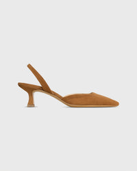 Slight Square Slingback in Dark Camel Suede
