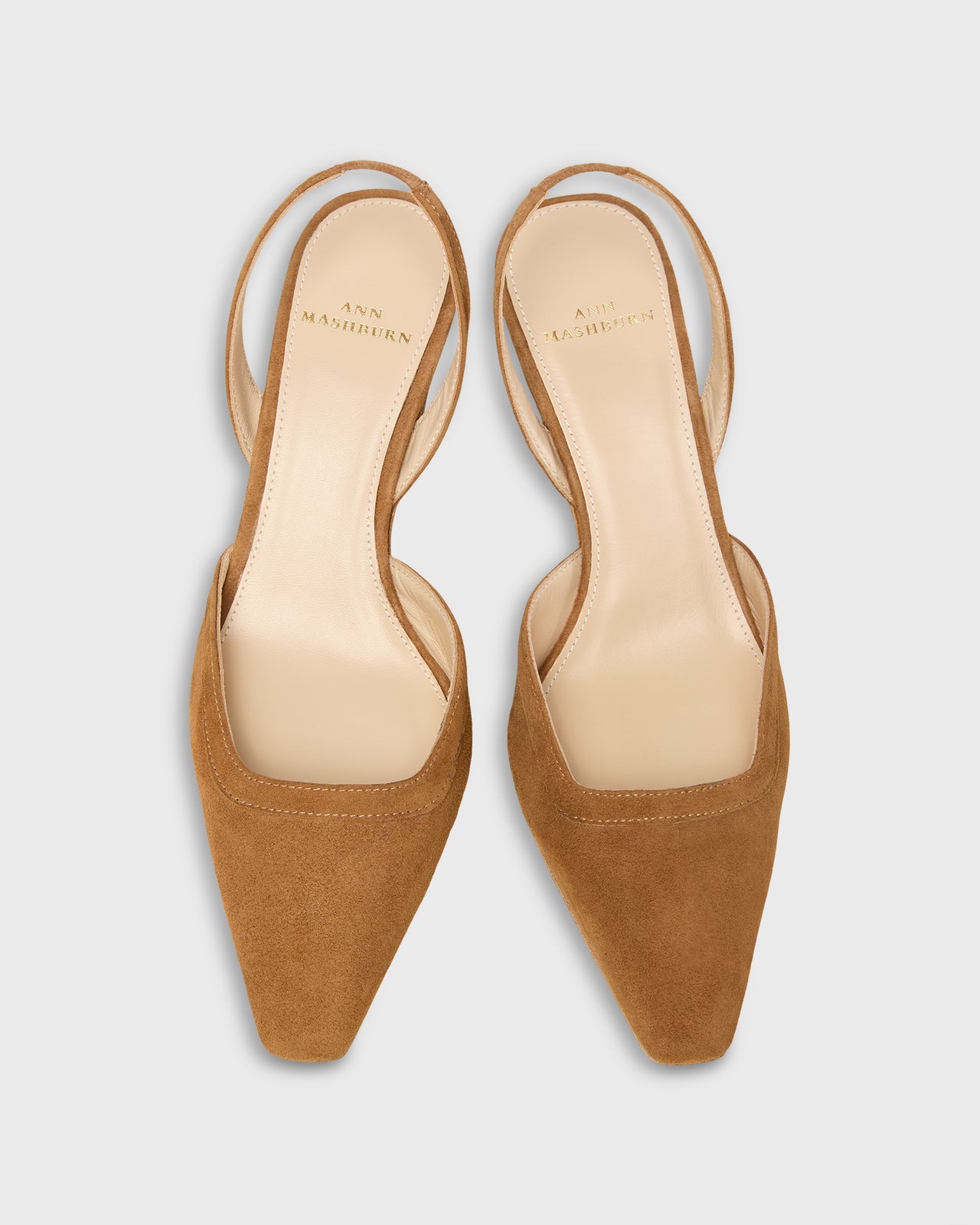 Slight Square Slingback in Dark Camel Suede