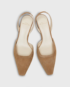 Slight Square Slingback in Dark Camel Suede