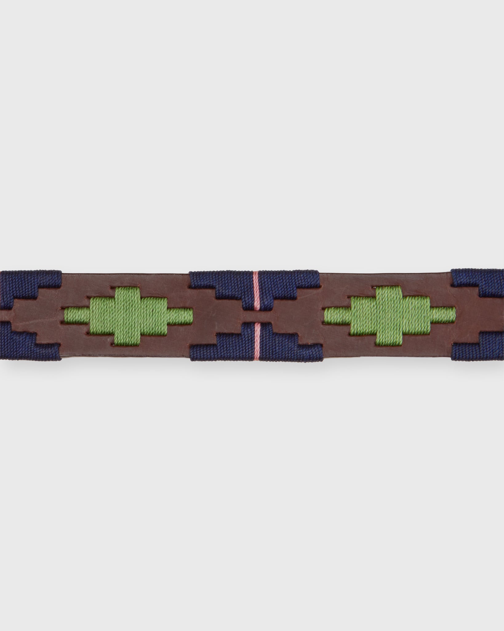 1 1/8" Polo Belt in Navy/Sage/Pink Medium Brown Leather