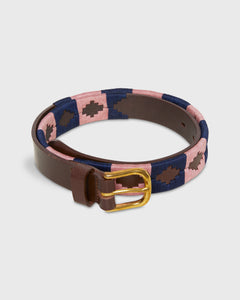 1 1/8" Polo Belt in Pink/Navy Chocolate Leather