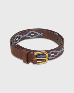 1 1/8" Polo Belt in Blue/Bone Medium Brown Leather