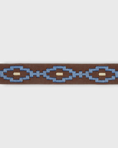 1 1/8" Polo Belt in Blue/Bone Medium Brown Leather