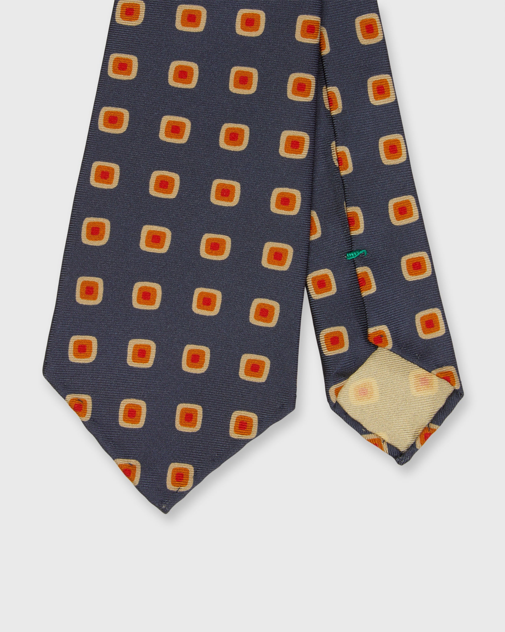 Silk Print Tie in Navy/Gold Diamond