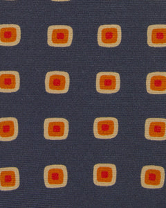 Silk Print Tie in Navy/Gold Diamond