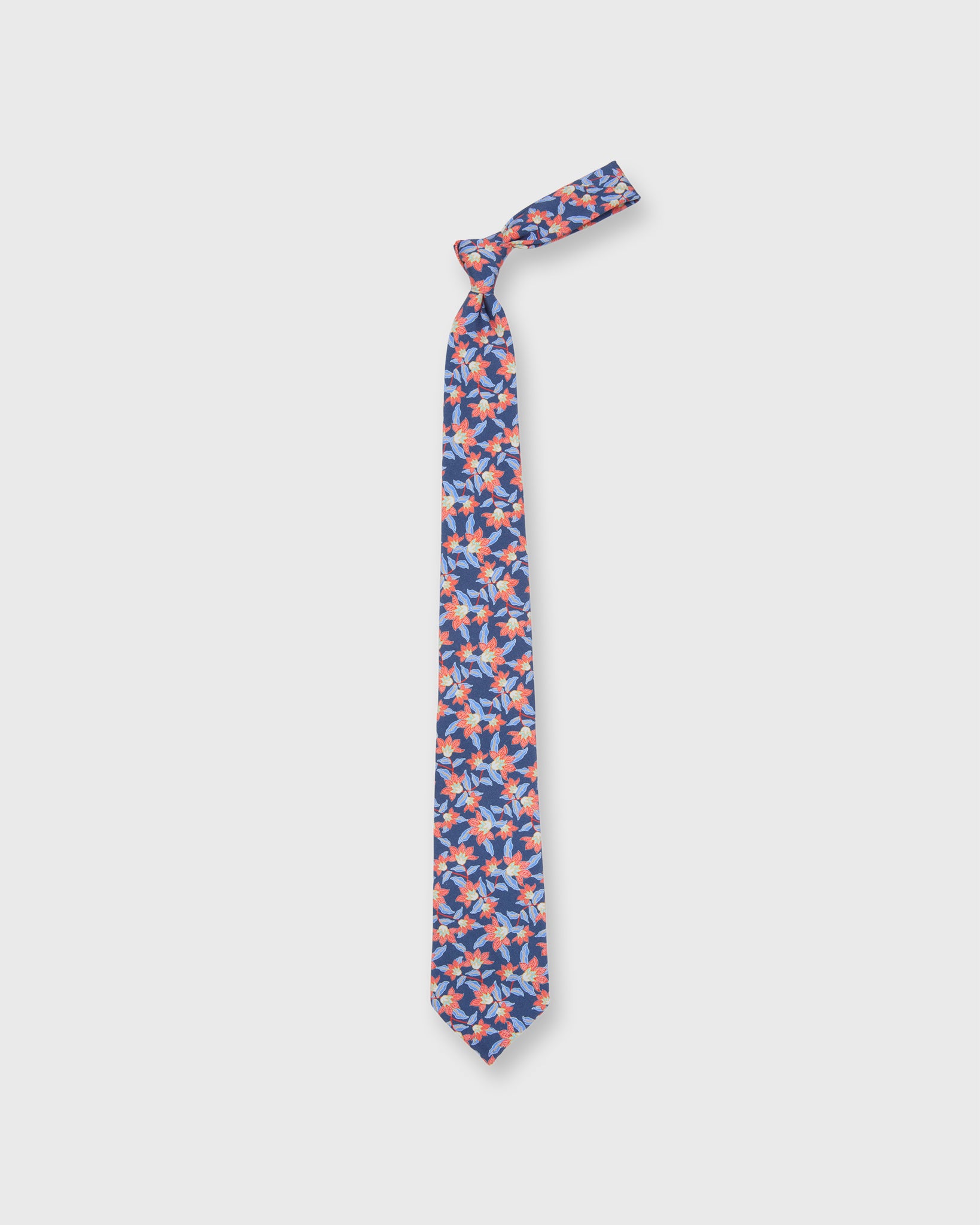 Silk Print Tie in Mid Blue/Coral Floral