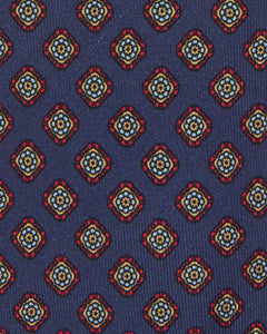 Silk Print Tie in Navy/Red Multi Medallion