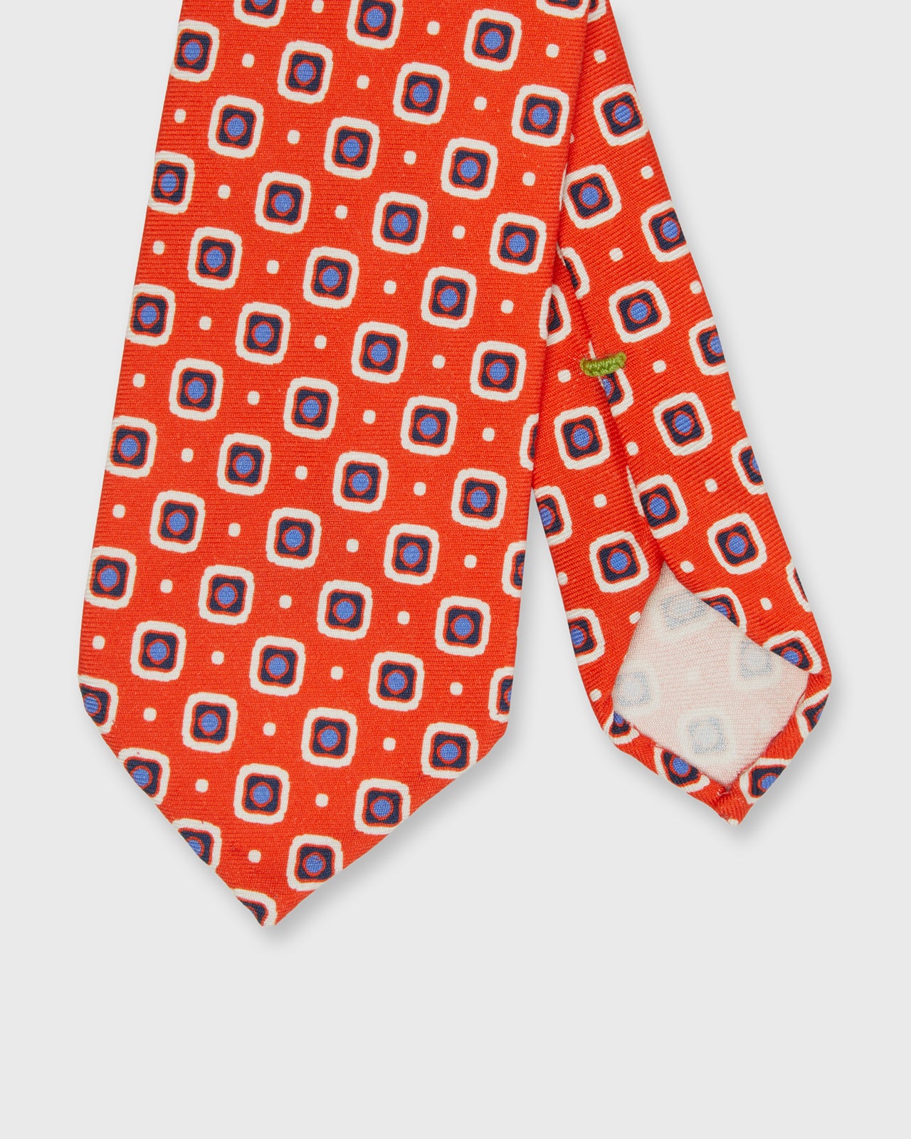 Silk Print Tie in Melon/Blue/Bone Square