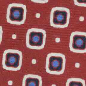 Silk Print Tie in Raspberry/Blue/Bone Square