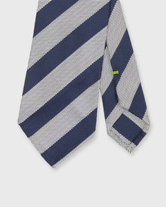 Silk Woven Tie in Navy/Chalk Awning Stripe