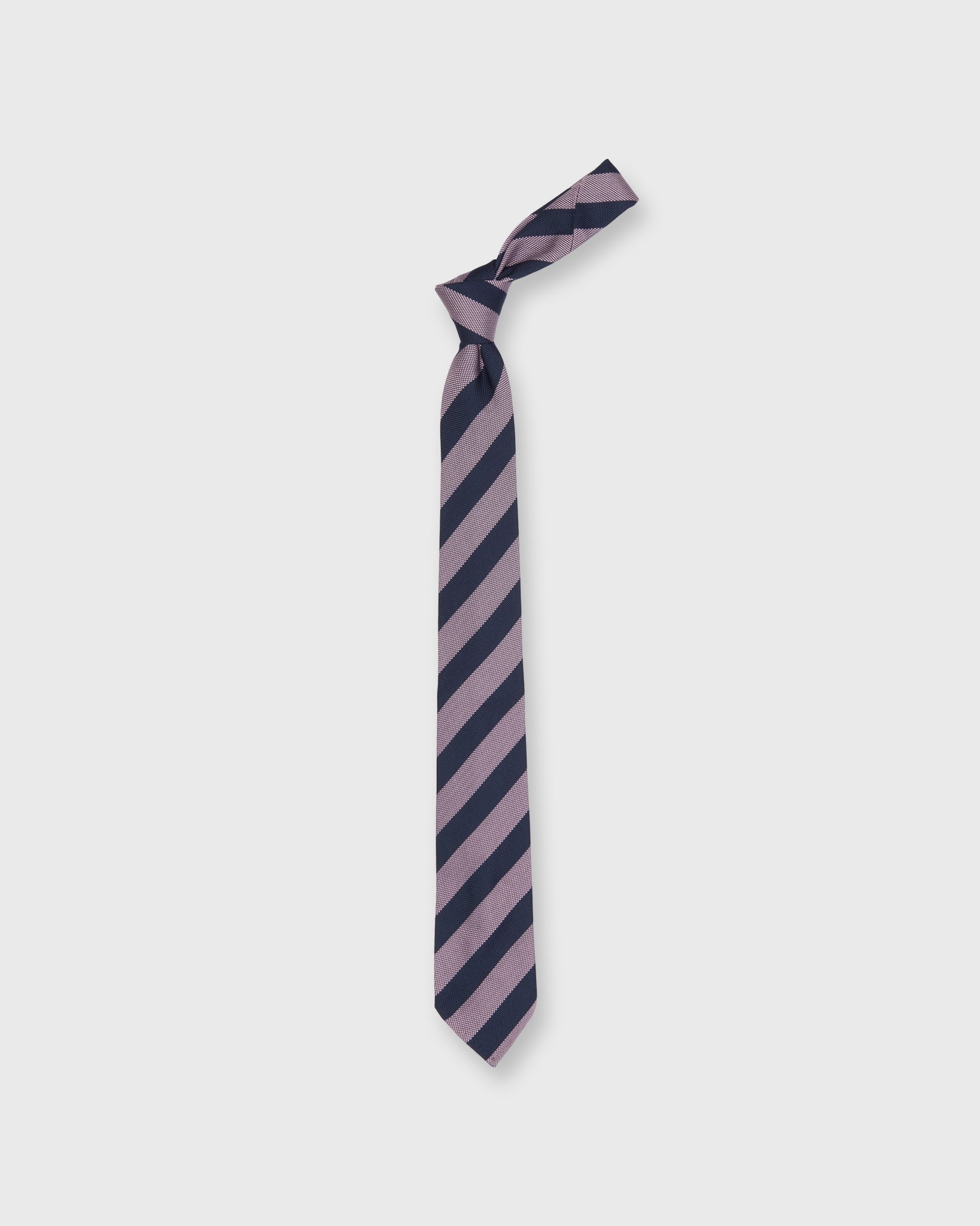 Silk Woven Tie in Navy/Pink Awning Stripe
