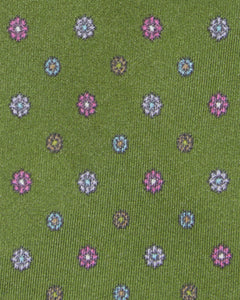 Silk Print Tie in Reversed Olive Multi Flower