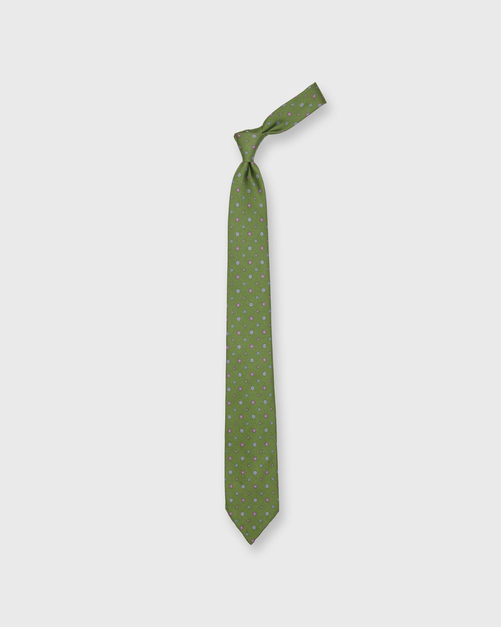 Silk Print Tie in Reversed Olive Multi Flower