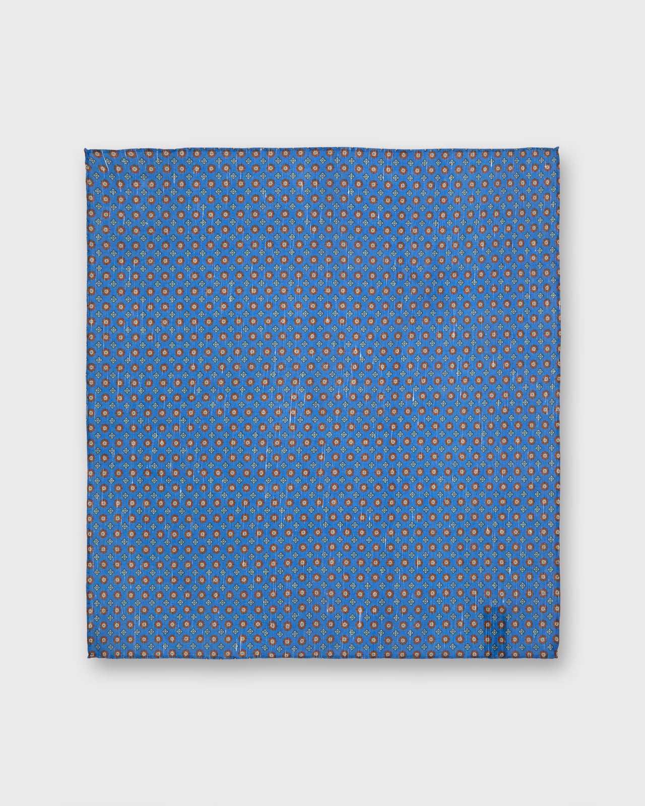 Hand-Rolled Linen/Cotton Print Pocket Square in Dusty Blue/Apricot/Bone Flower